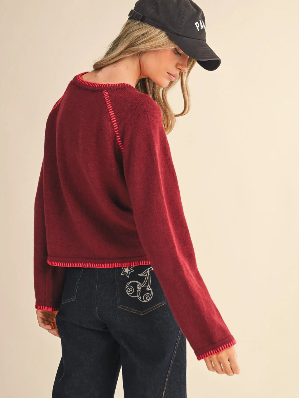 Contrast Blanket Stitch Sweater Cardigan