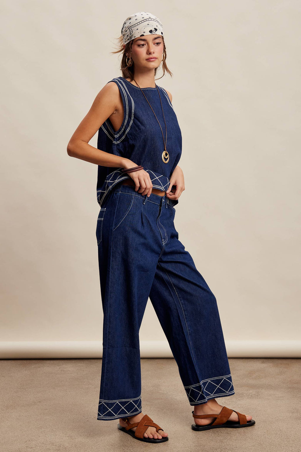 Denim Tank & Pants Set in Washed Indigo