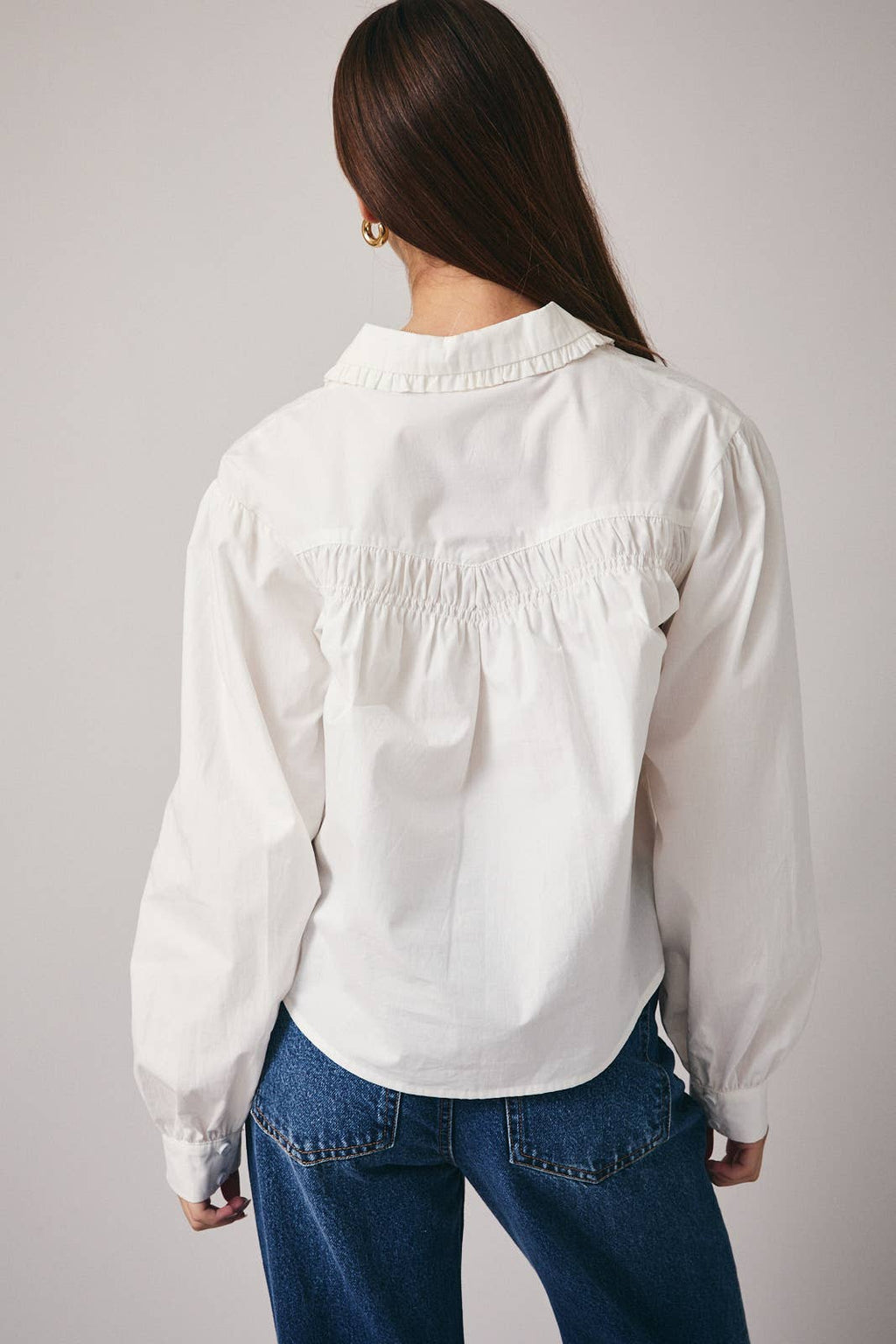 Shirring Detail Button Down Shirt