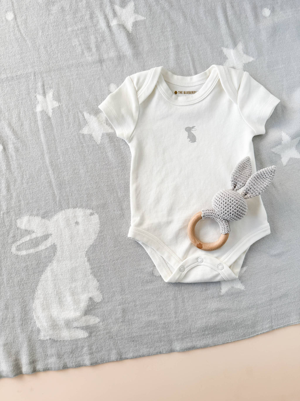 Gray Star Moon Bunny Lovey Blanket Set