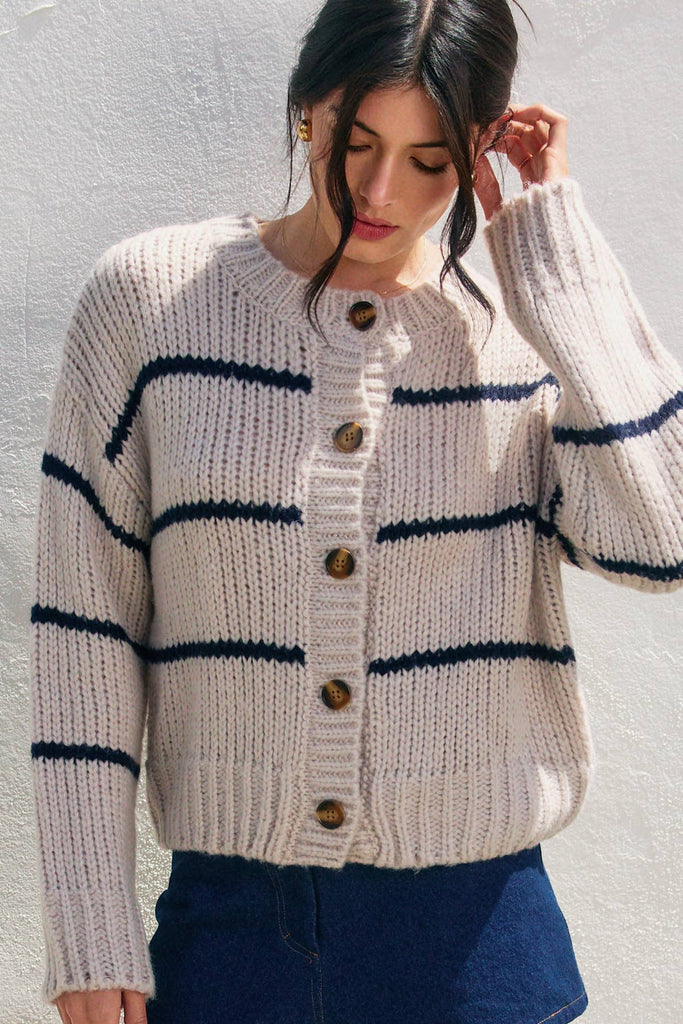 Fluffy Striped Button Down Cardigan