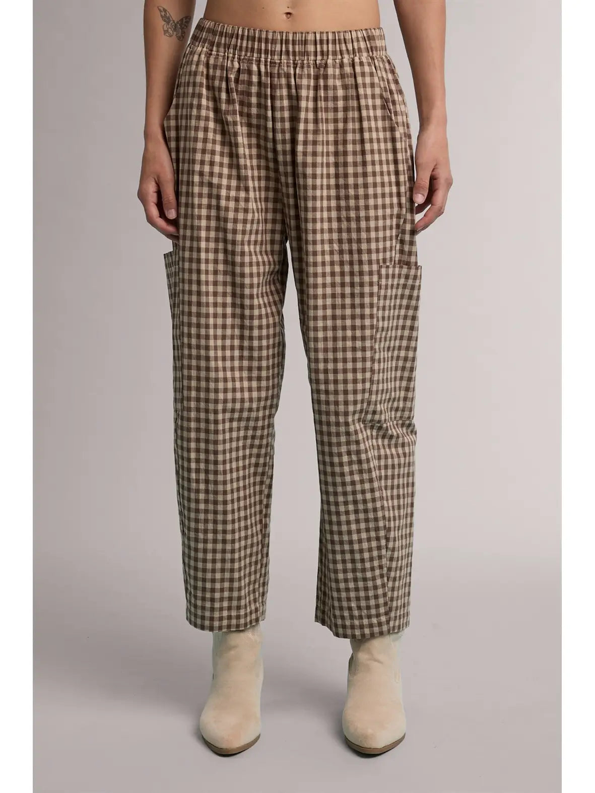 Plaid Patch Pocket Pants in Mocha Taupe
