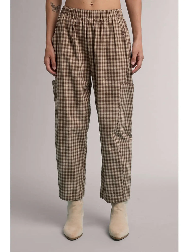 Plaid Patch Pocket Pants in Mocha Taupe