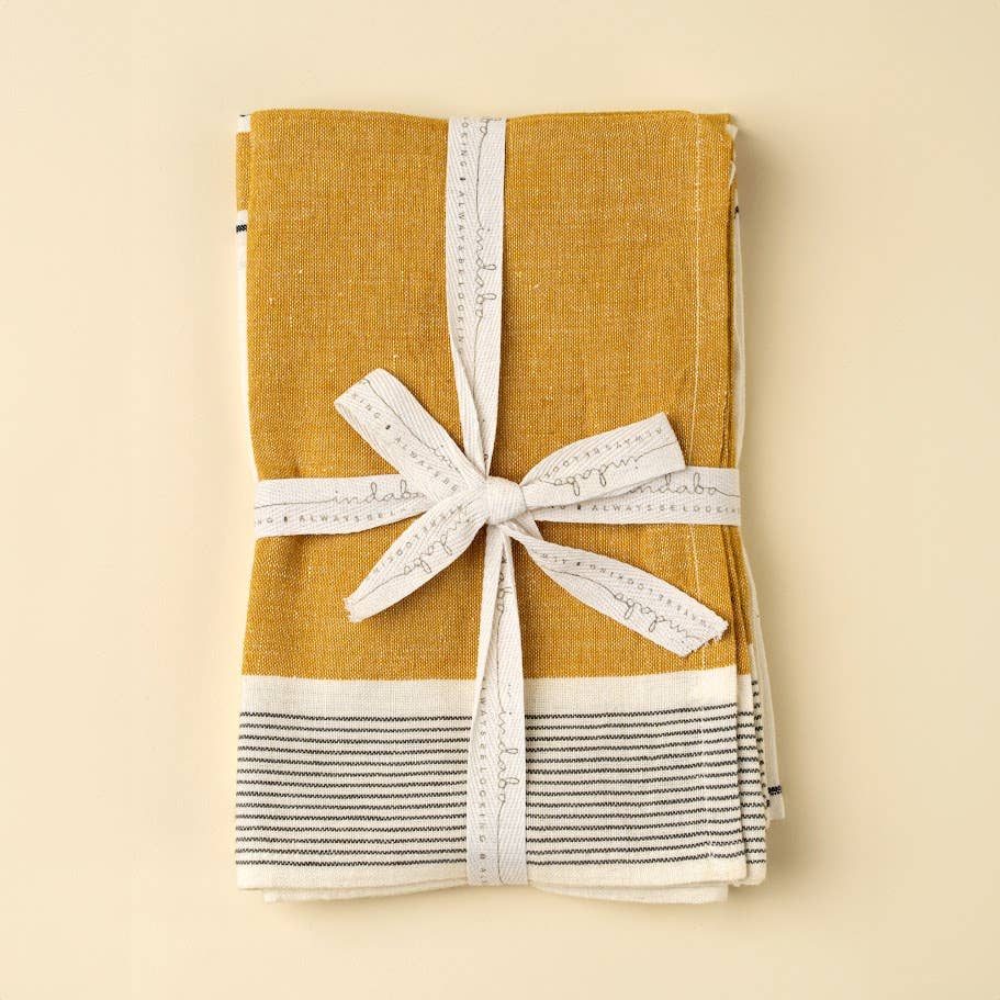 Yellow French Stripe Linen Tea Towels