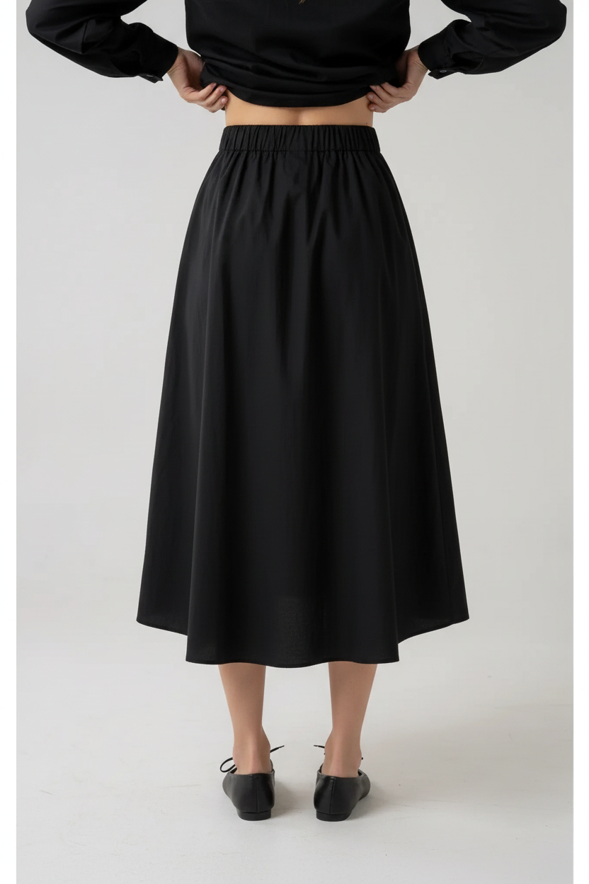 Black Pleated Midi Skirt - Waistband Detail