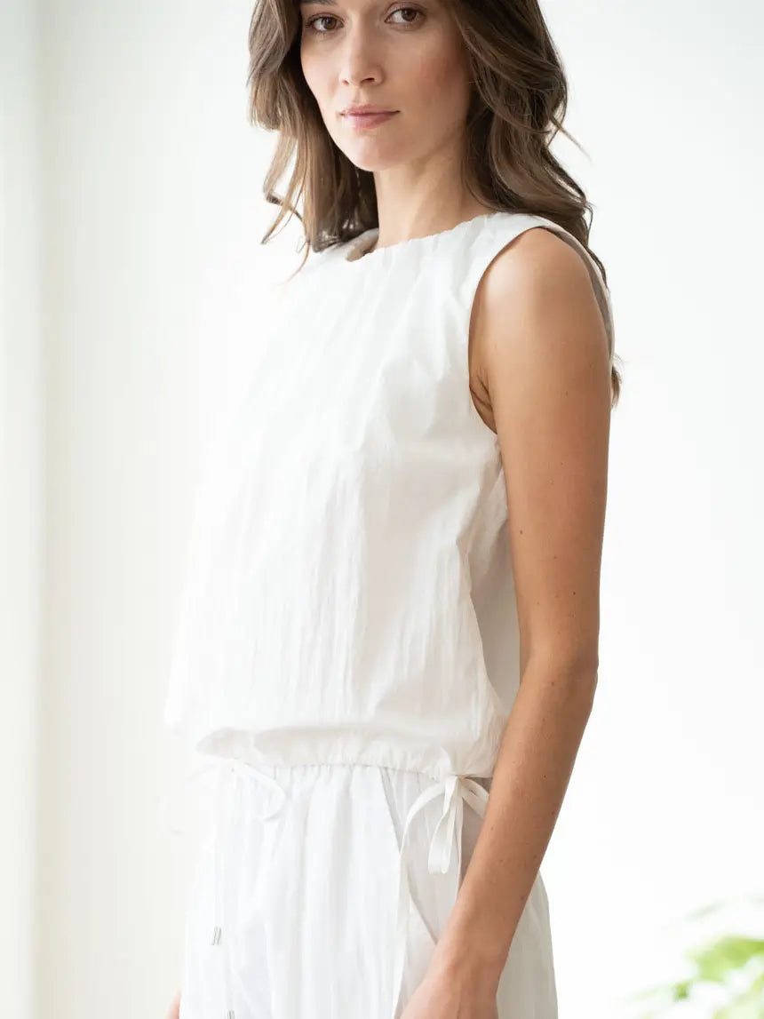 Shirred Neck Double-Tie Top
