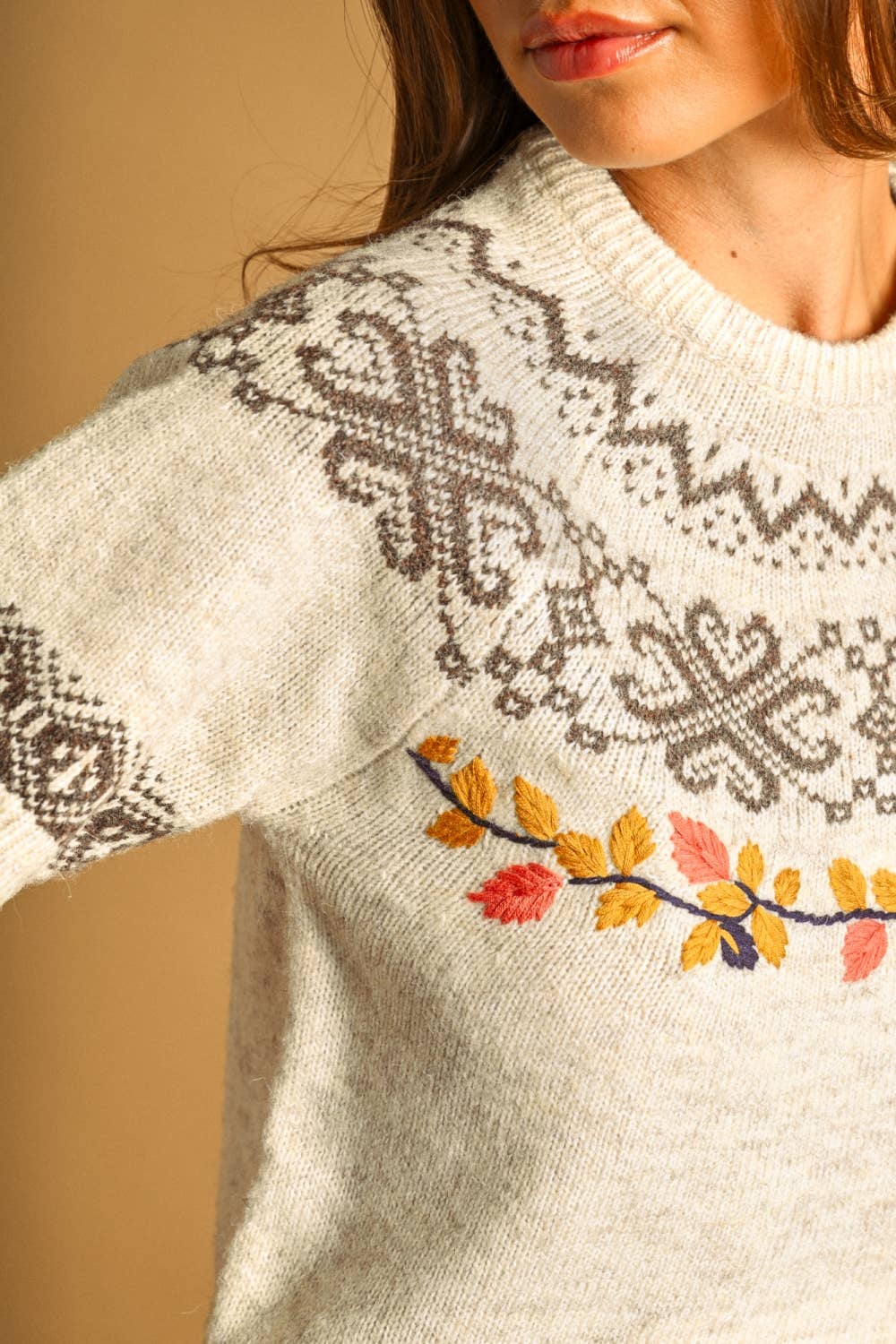 Leaf Embroidered Sweater