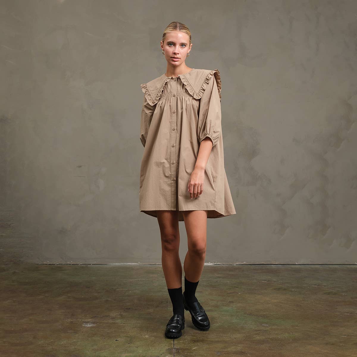 Ruffle Collar Smock Dress