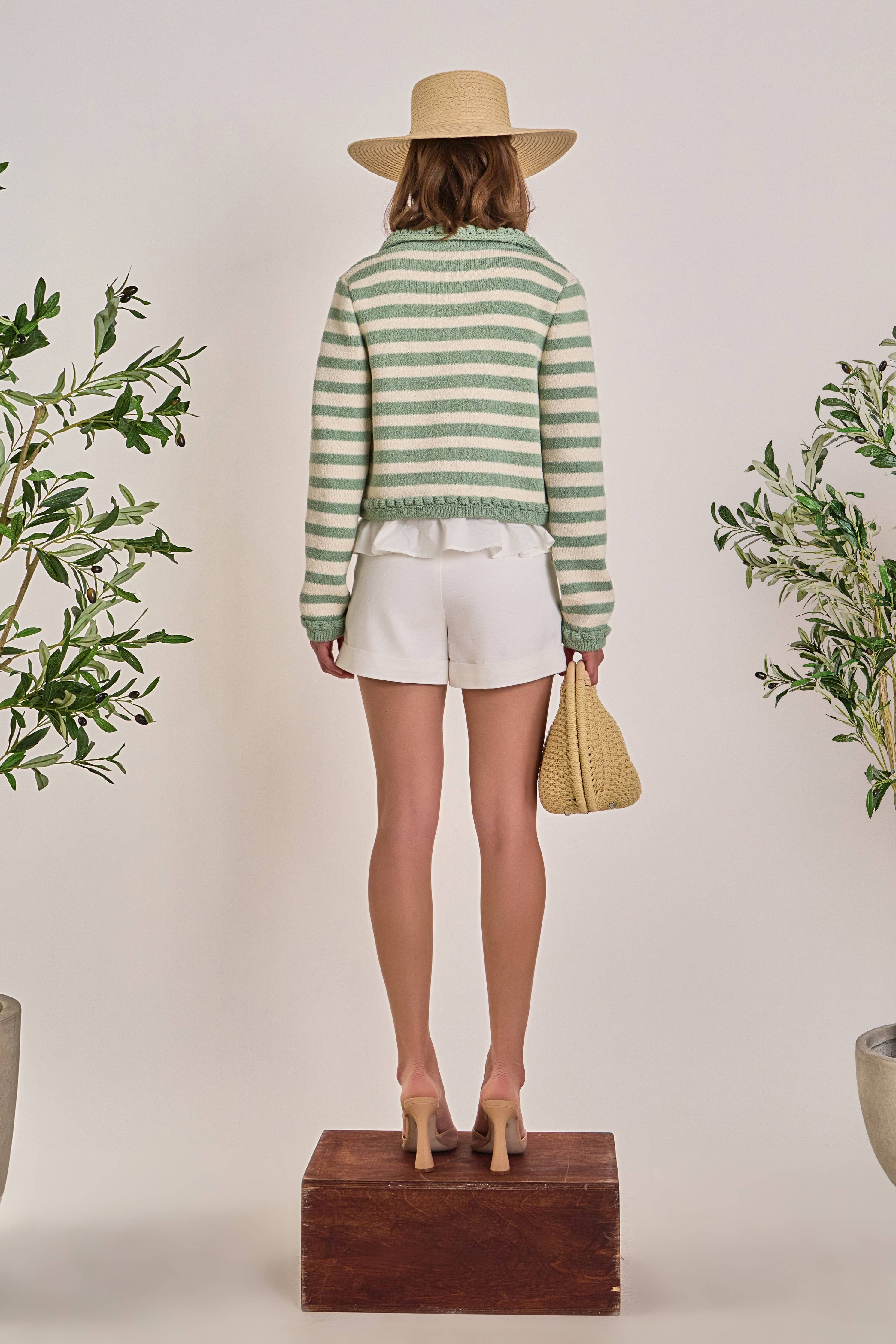 Braided Stripe Collar Cardigan