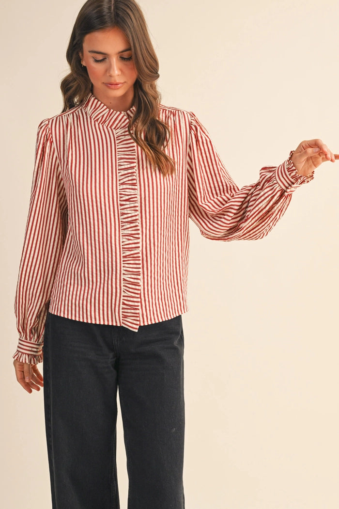 Striped Ruffled Button Down Top