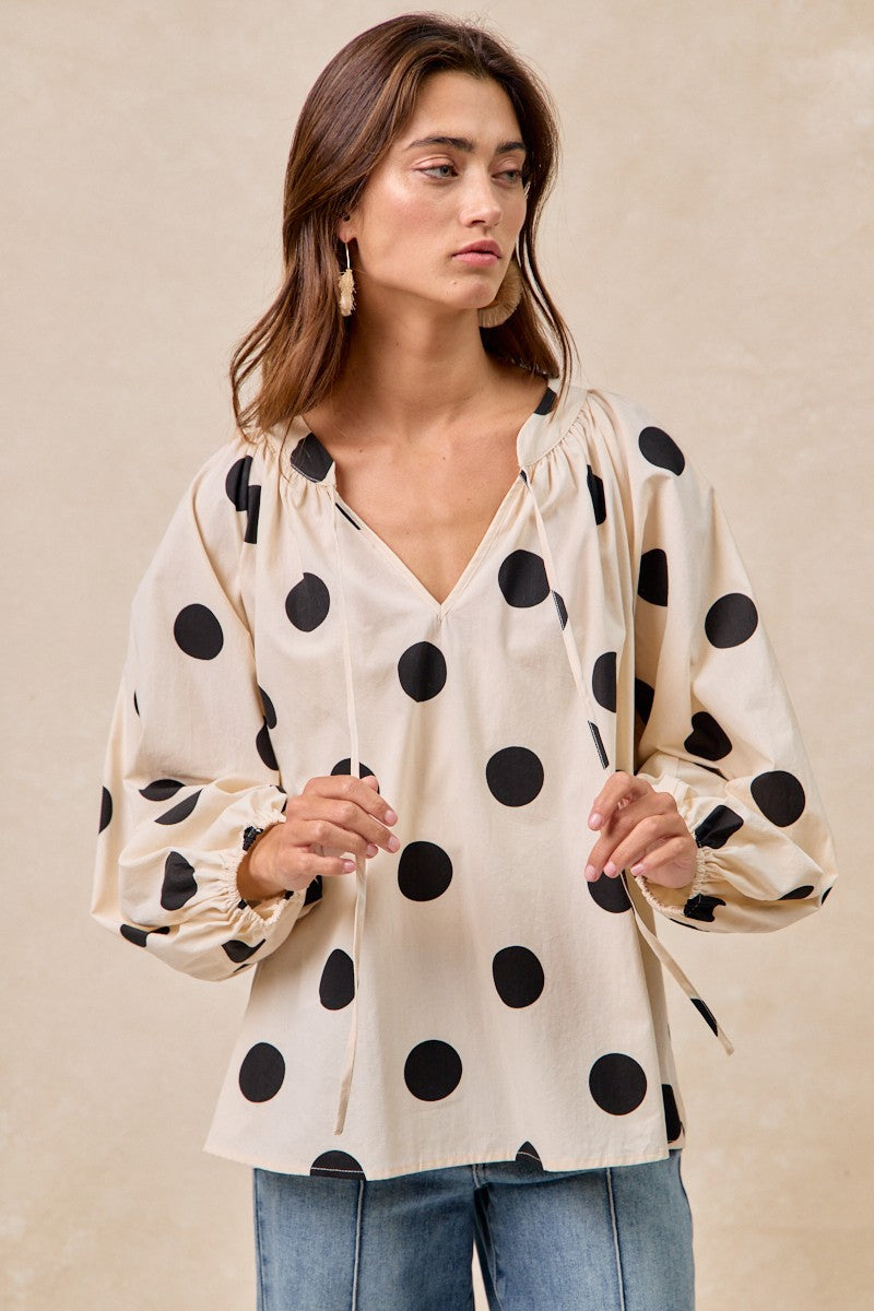 Polka Dot Exaggerated Balloon Sleeves Top