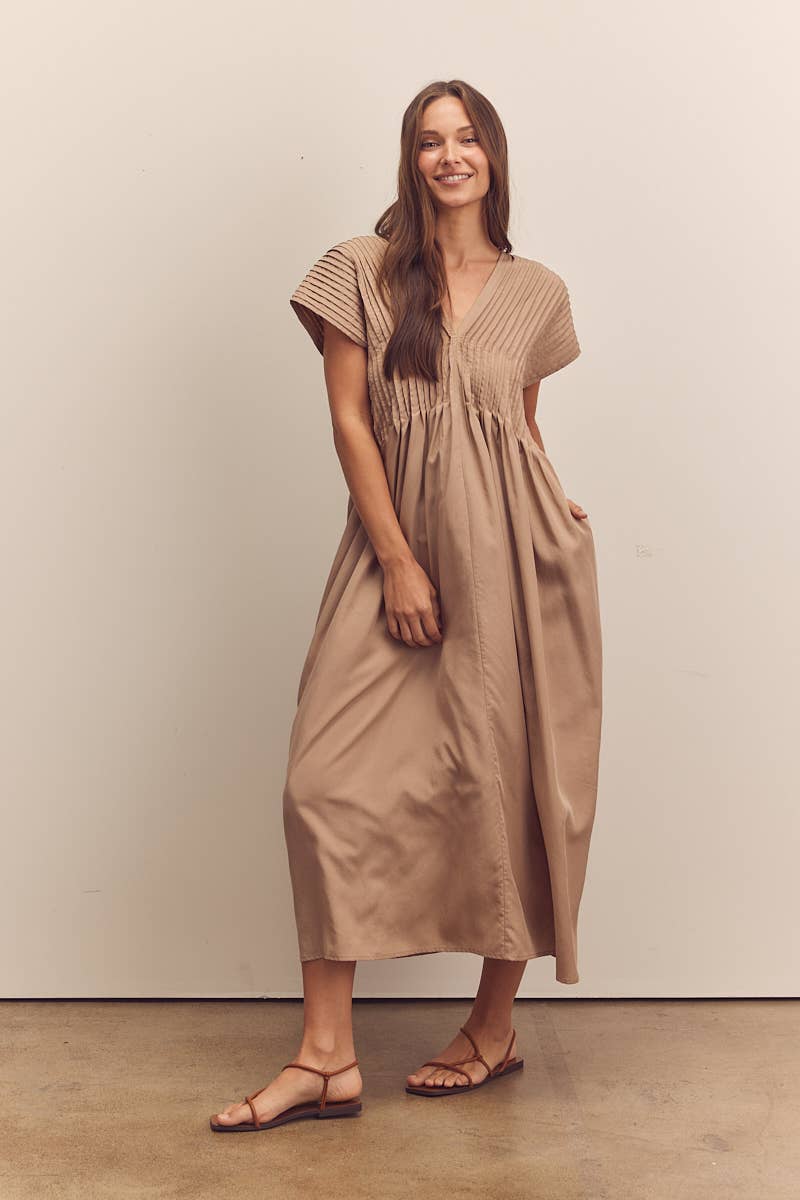 Pin-tucked midi dress