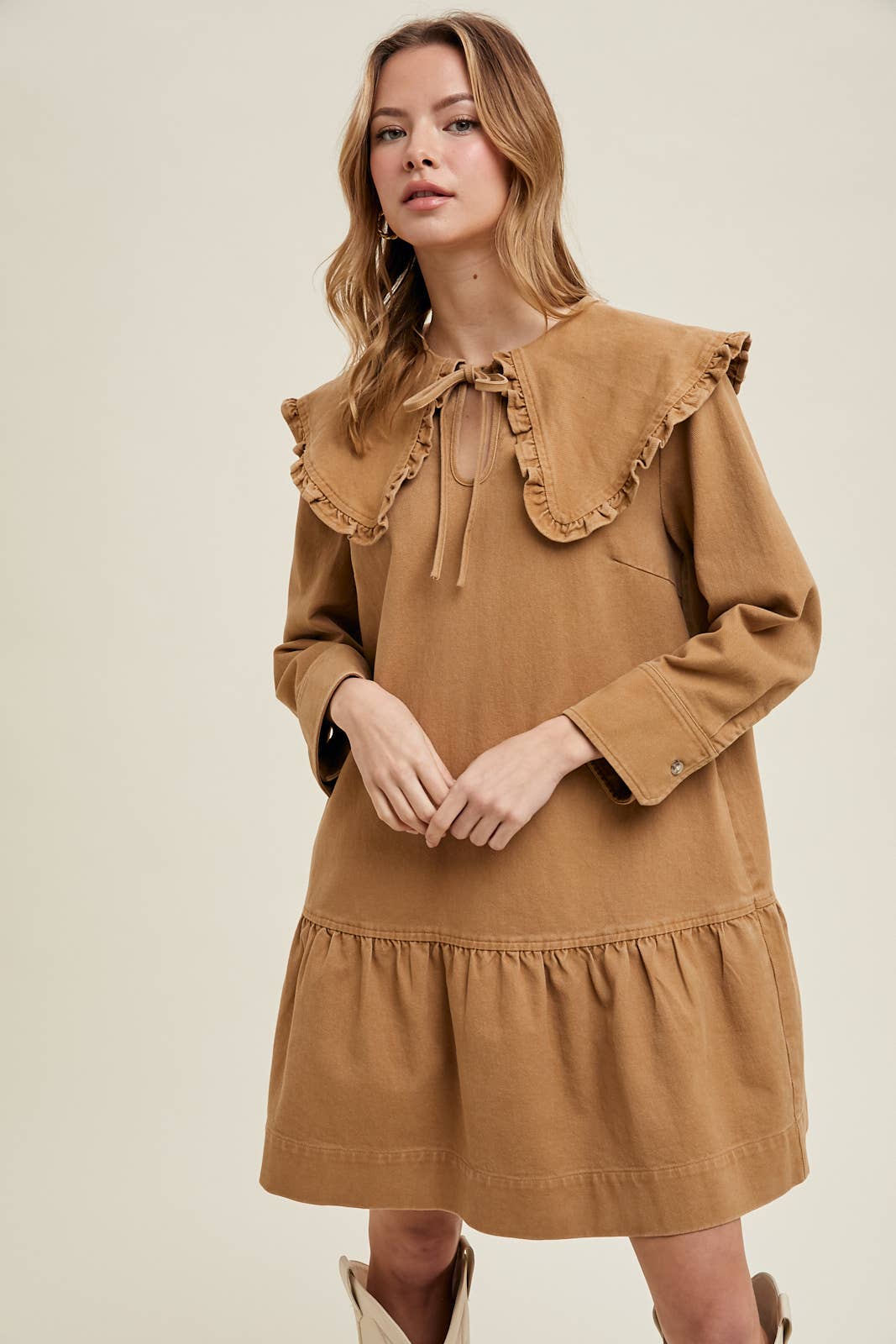 Ruffled Peter Pan Collar Midi Dress