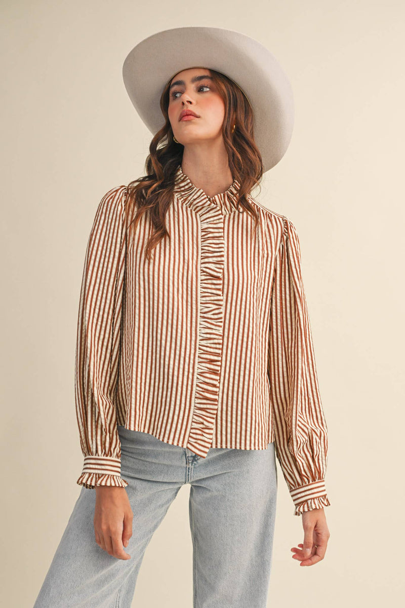 Striped Ruffled Button Down Top