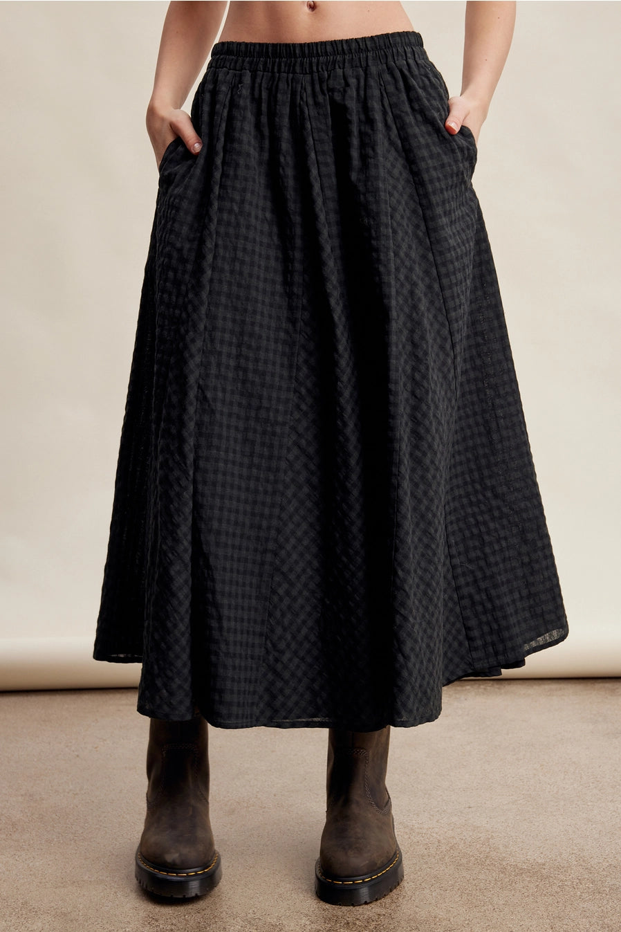 Textured Gingham Maxi Skirt