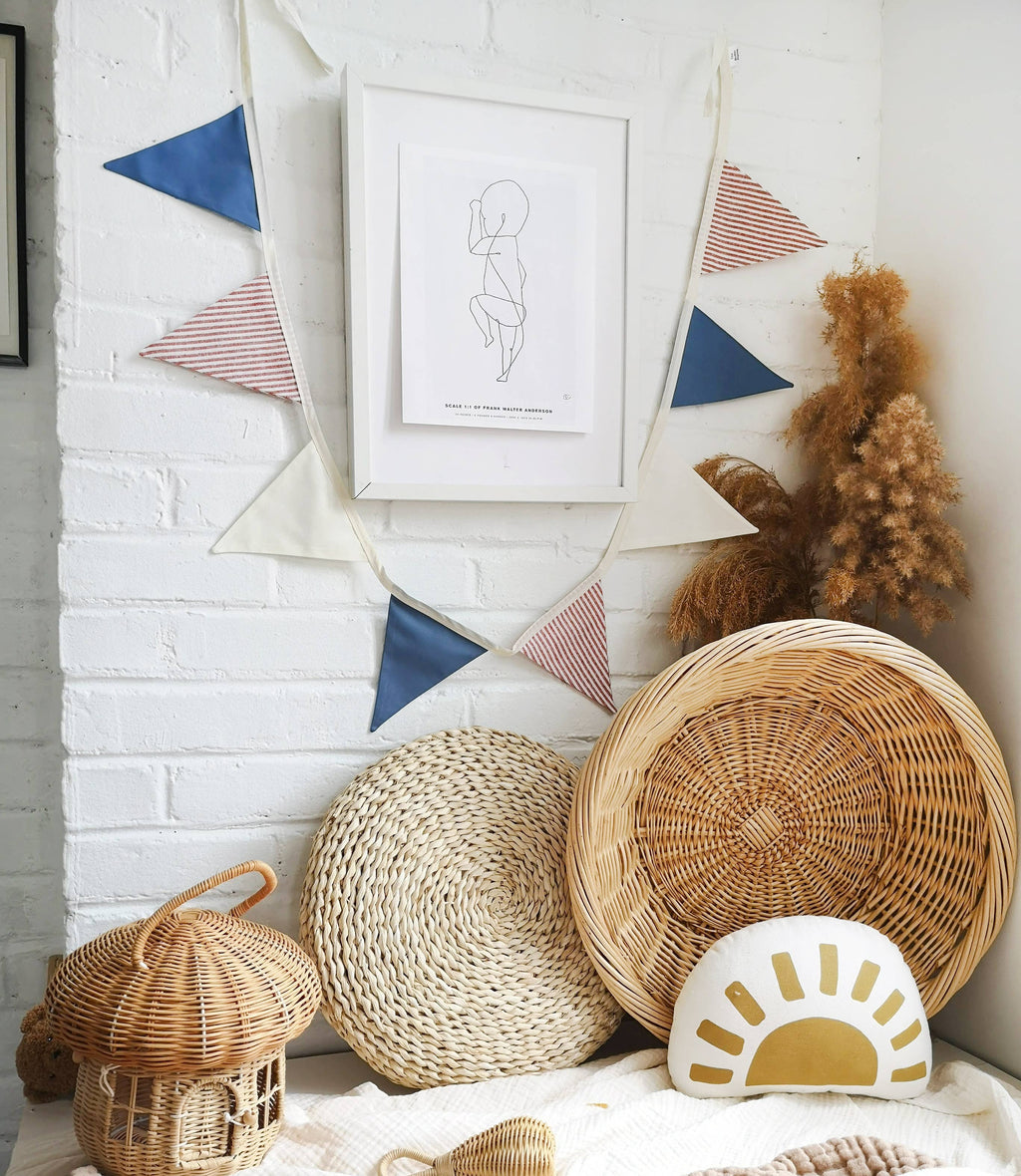 Striped Blue and Red Linen Pennant Garland