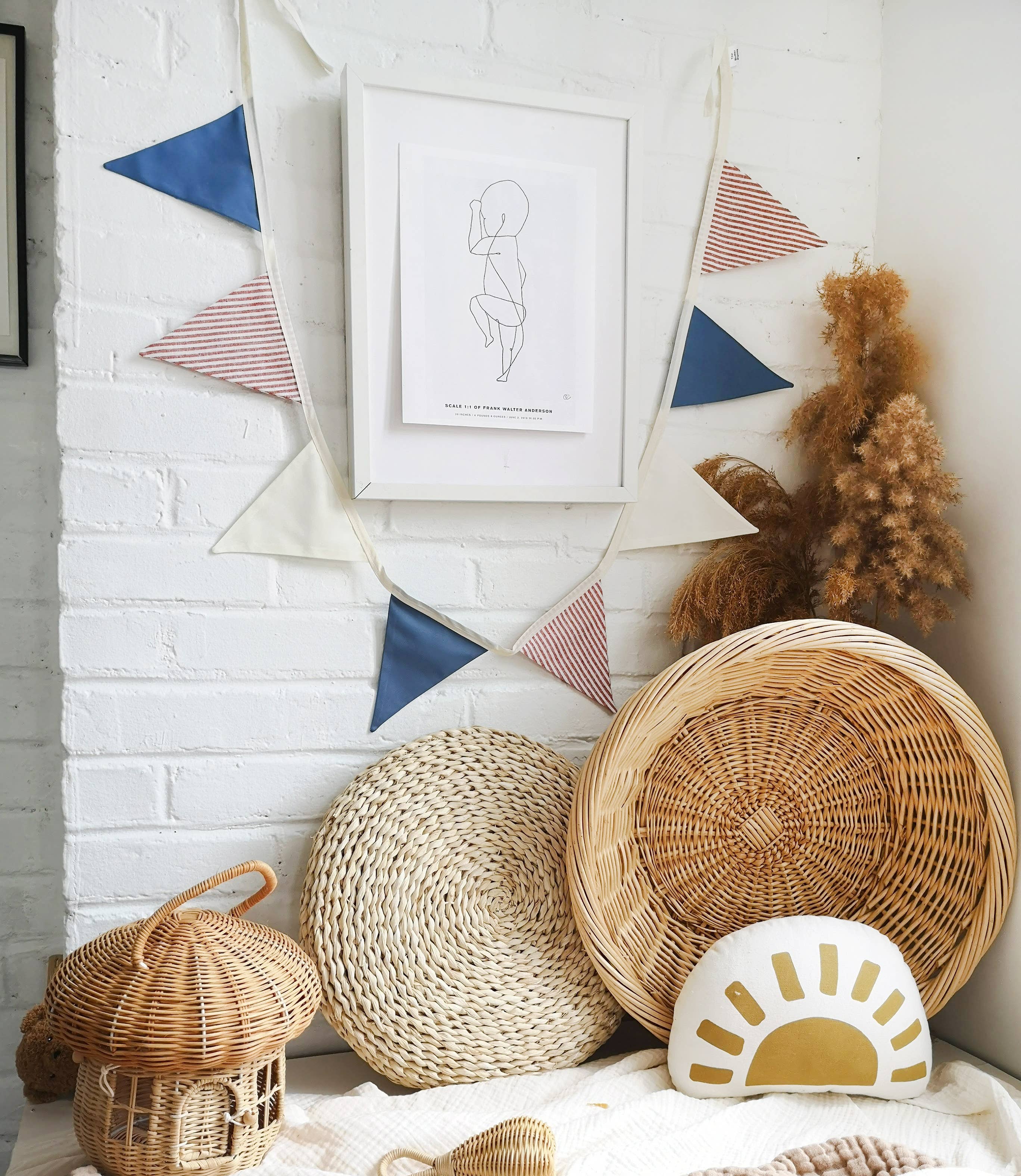 Striped Blue and Red Linen Pennant Garland