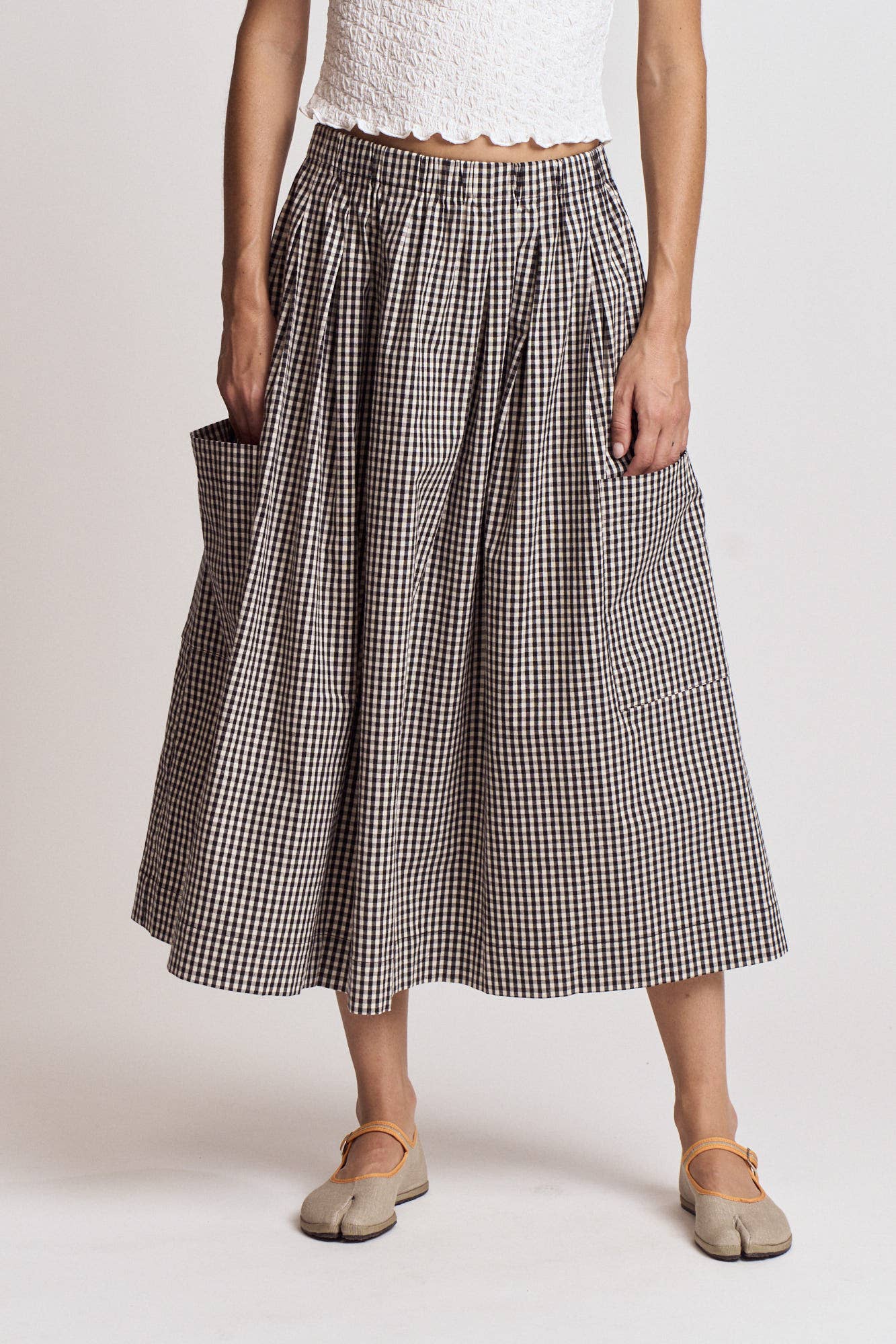 Pleat Waist Gingham Skirt