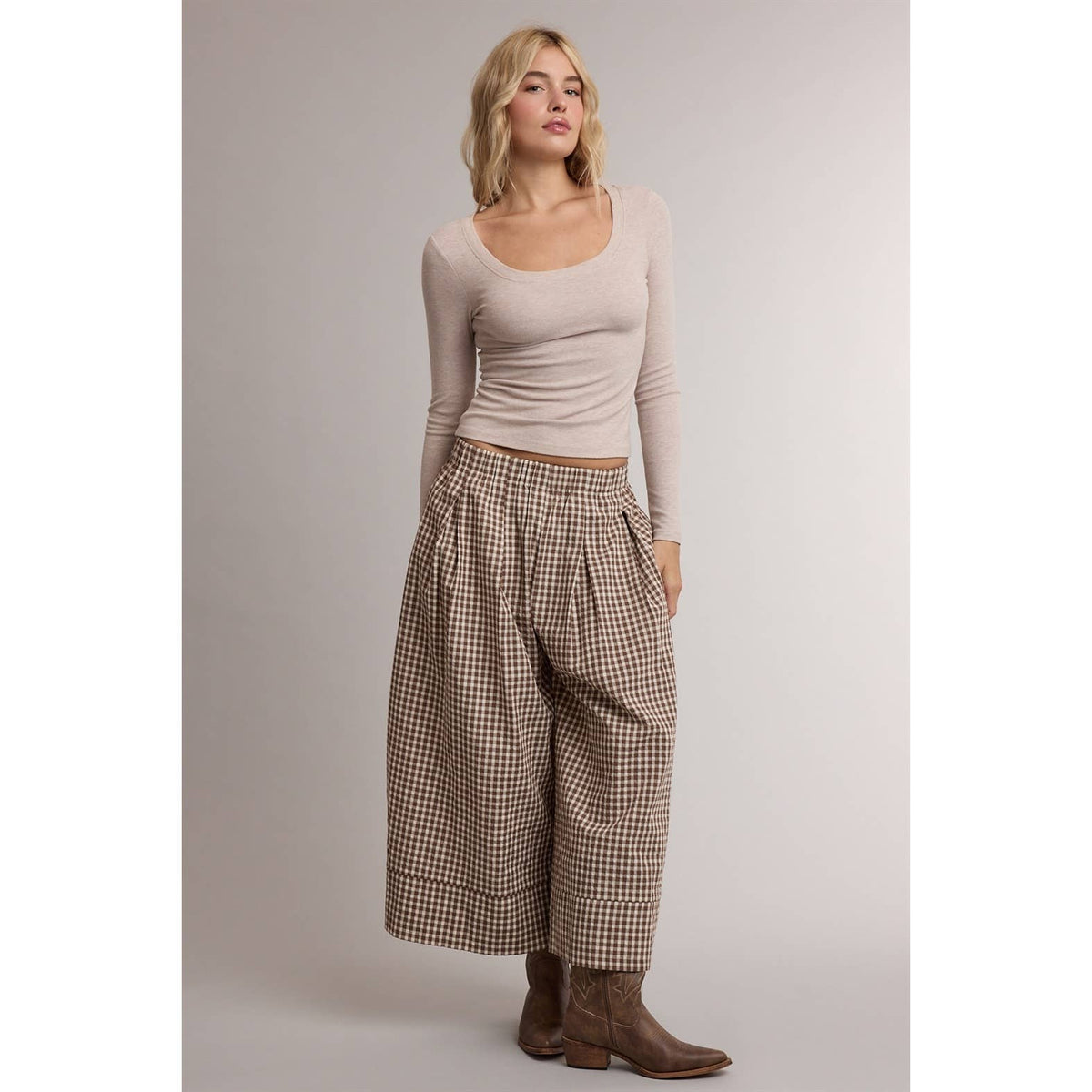 Gingham Wide Leg Pants