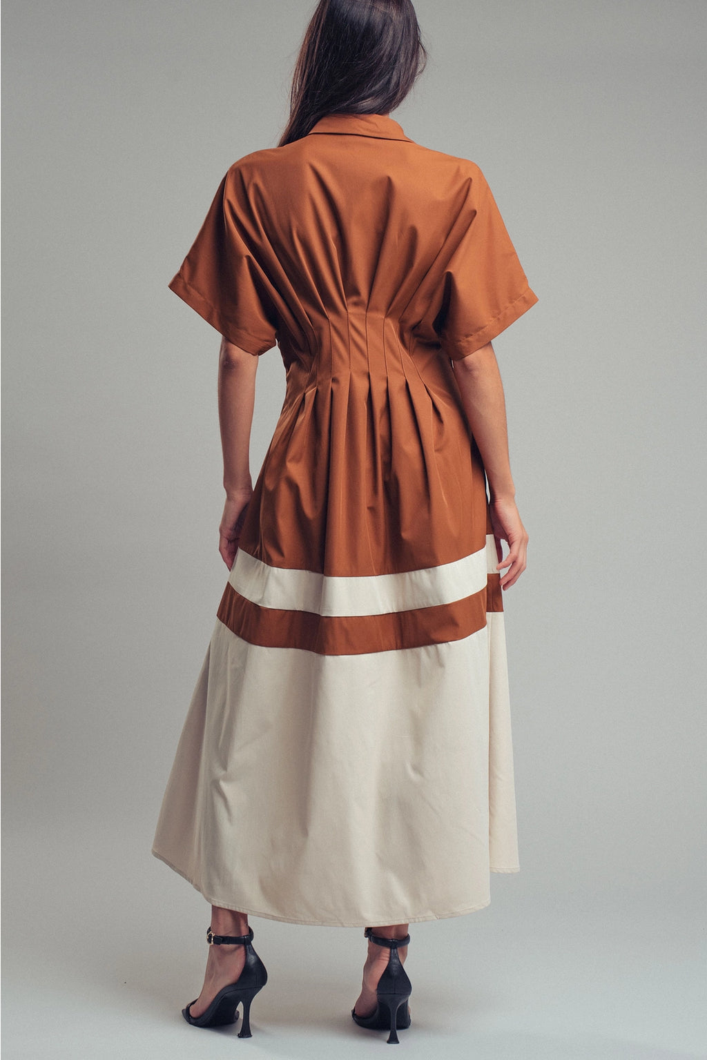 Colorblock Button-Up Cotton Midi Dress