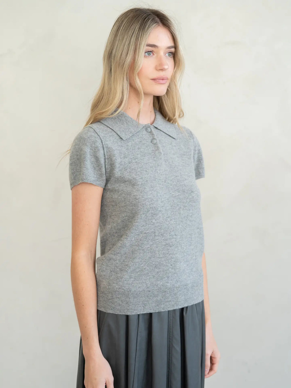 Refined Cap Sleeve Polo Sweater Top
