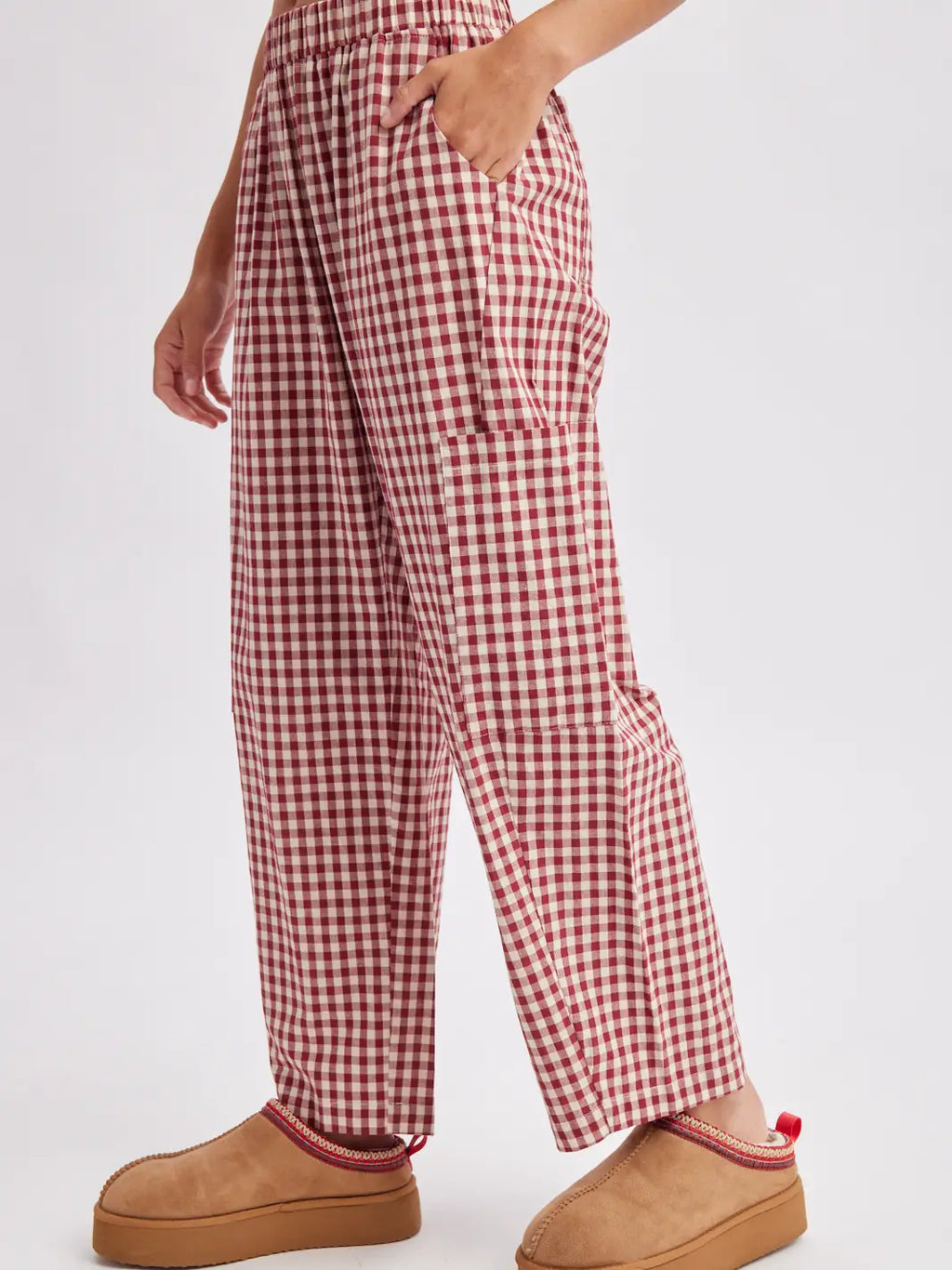 Plaid Patch Pocket Pants in Cherry Cream