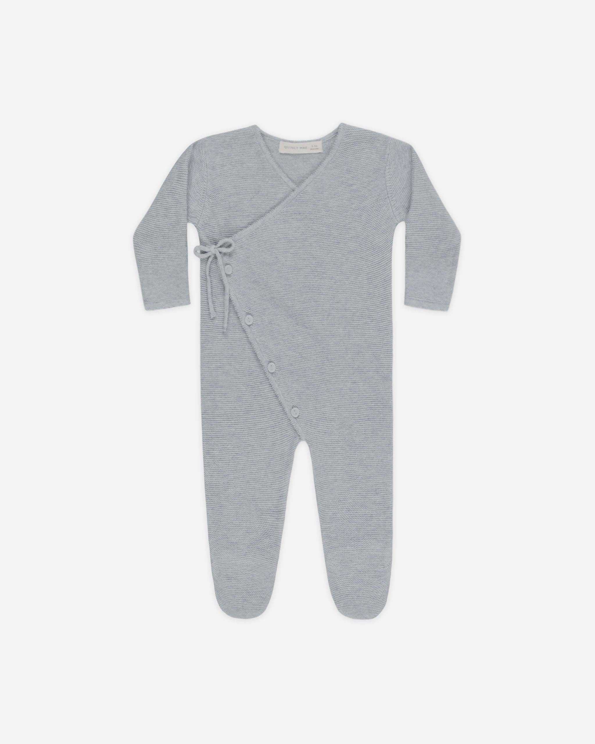 Heathered Dusty Blue Wrap Knit Footie