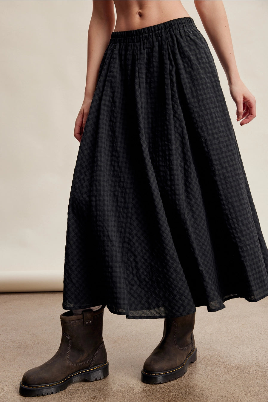 Textured Gingham Maxi Skirt