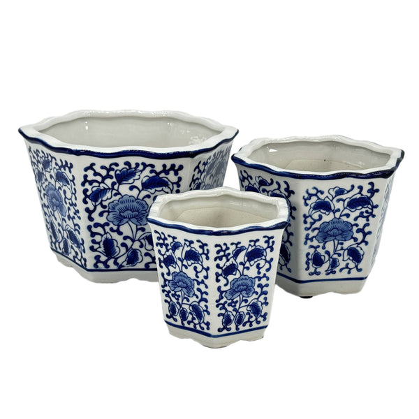 Hexagon Floral Ruffled Lip Planter, Asst. Sizes