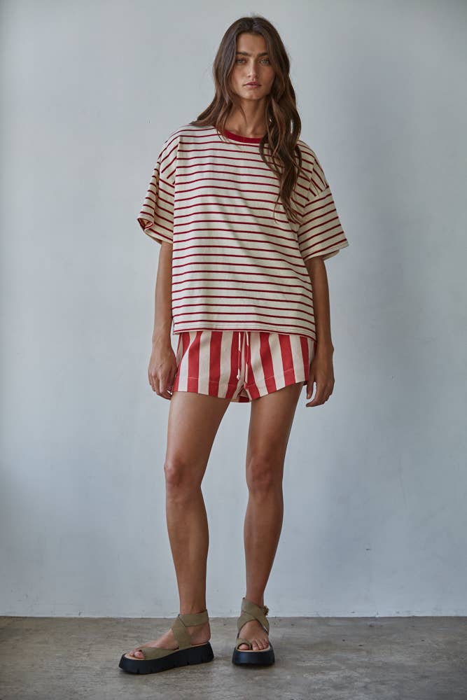 Striped Crew Neck Top in Natural Navy