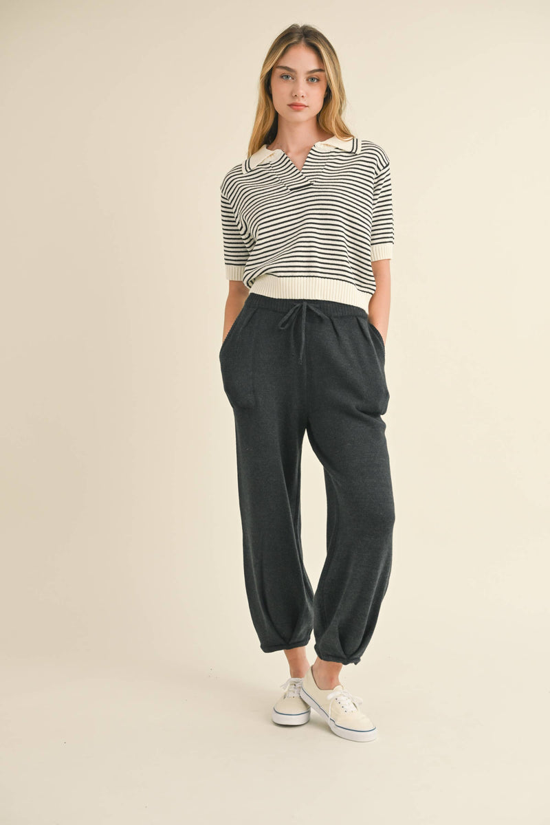 Stripe Collar Knitted Top