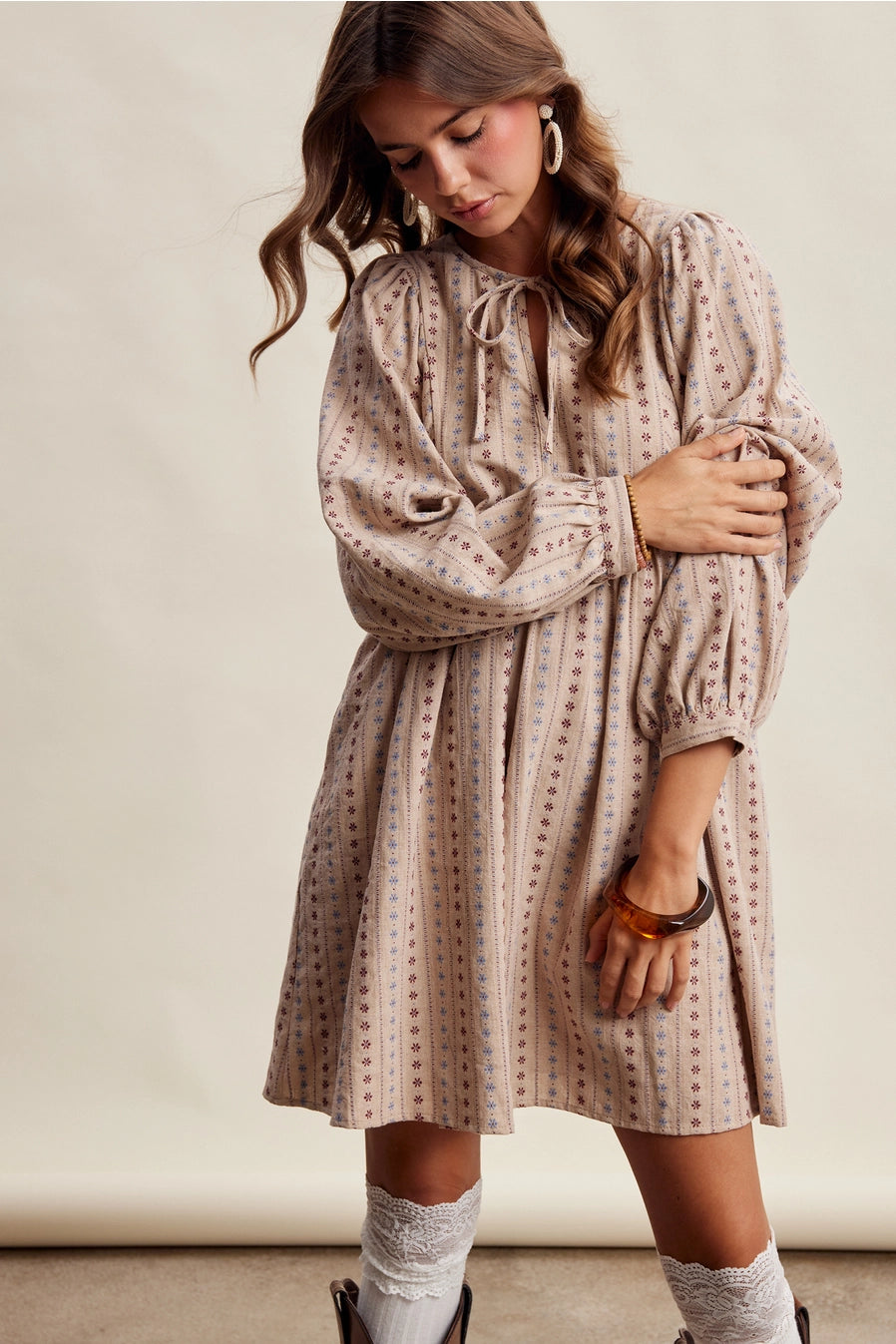 Jacquard Babydoll Mini Dress