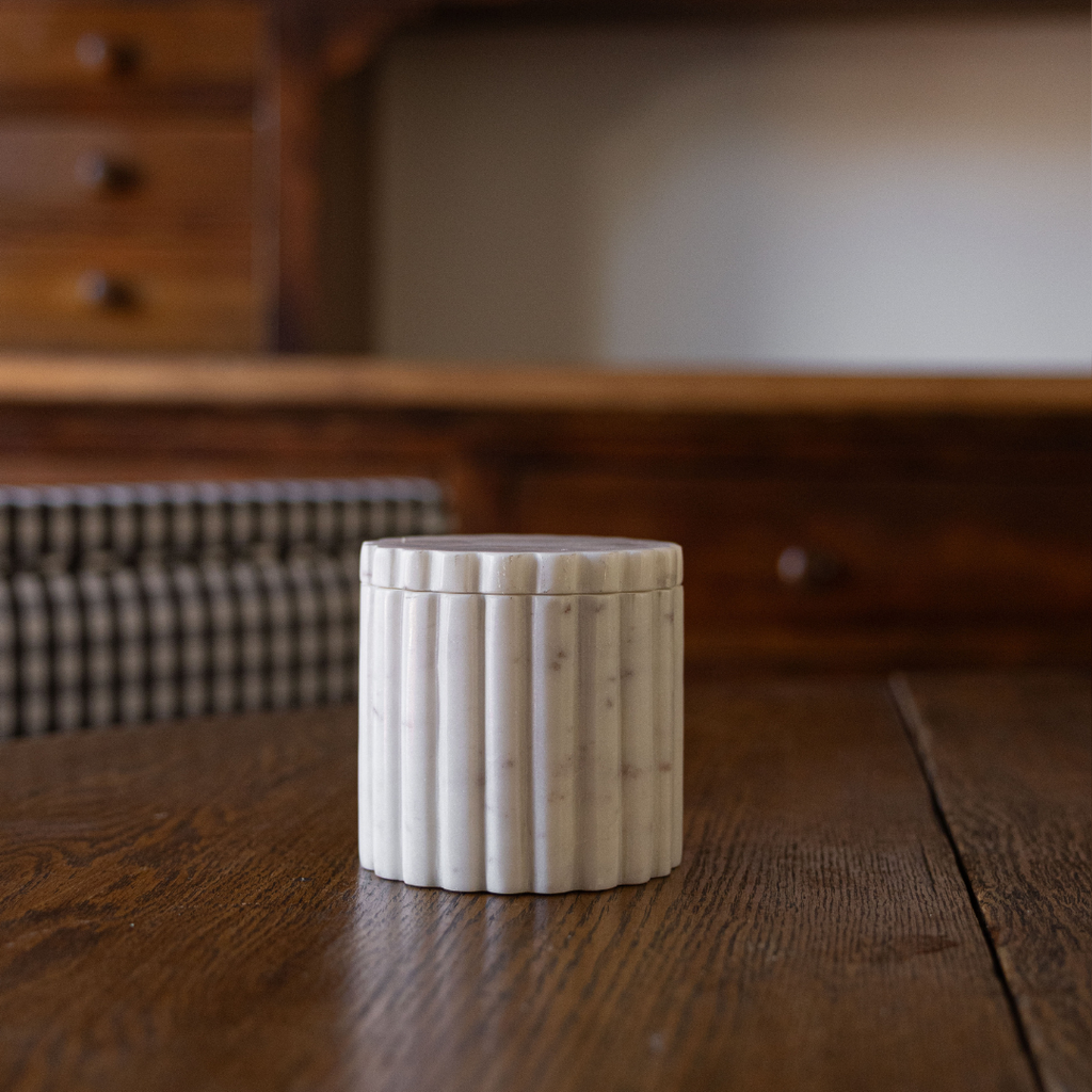 White Marble Fluted Jar Canister