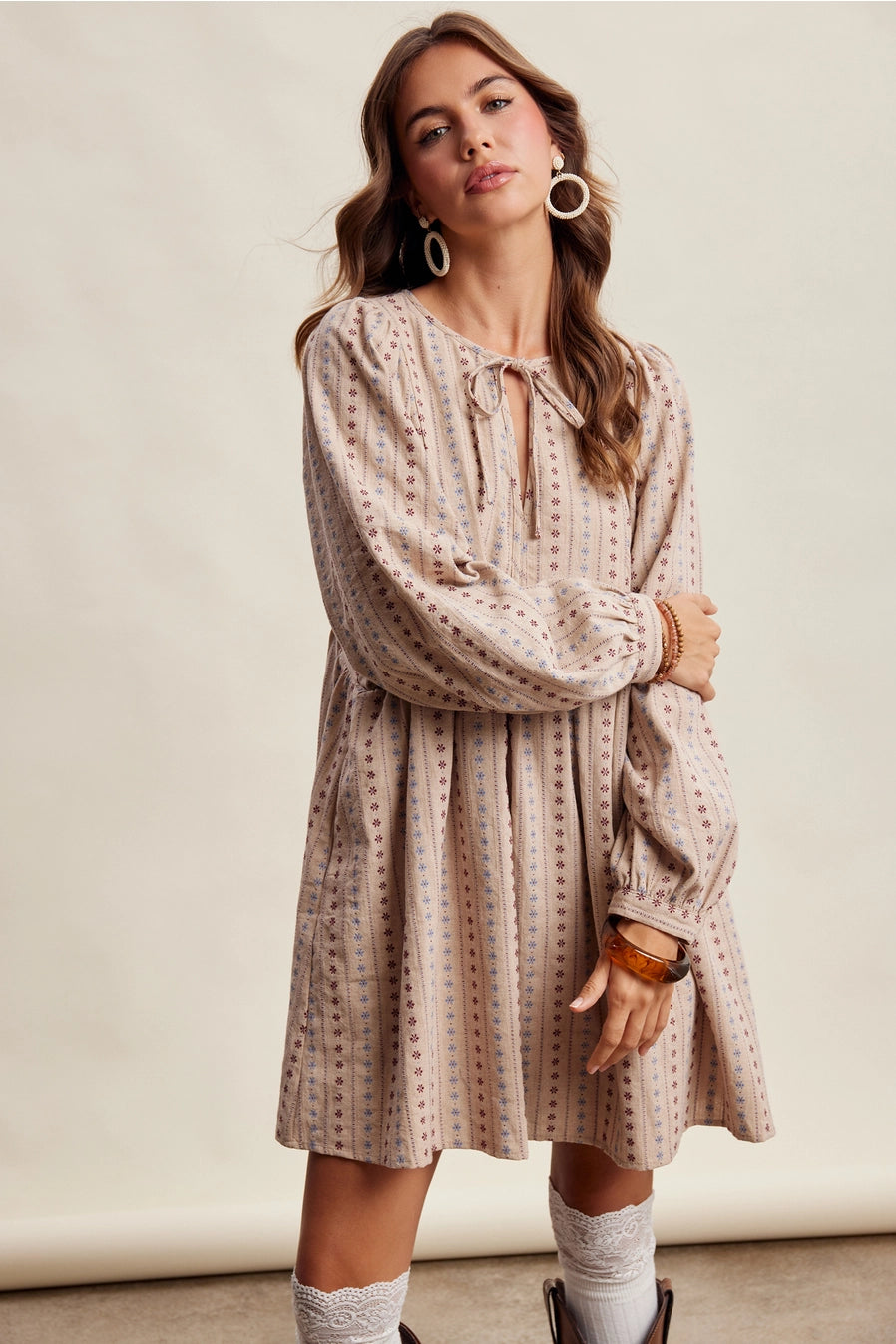 Jacquard Babydoll Mini Dress