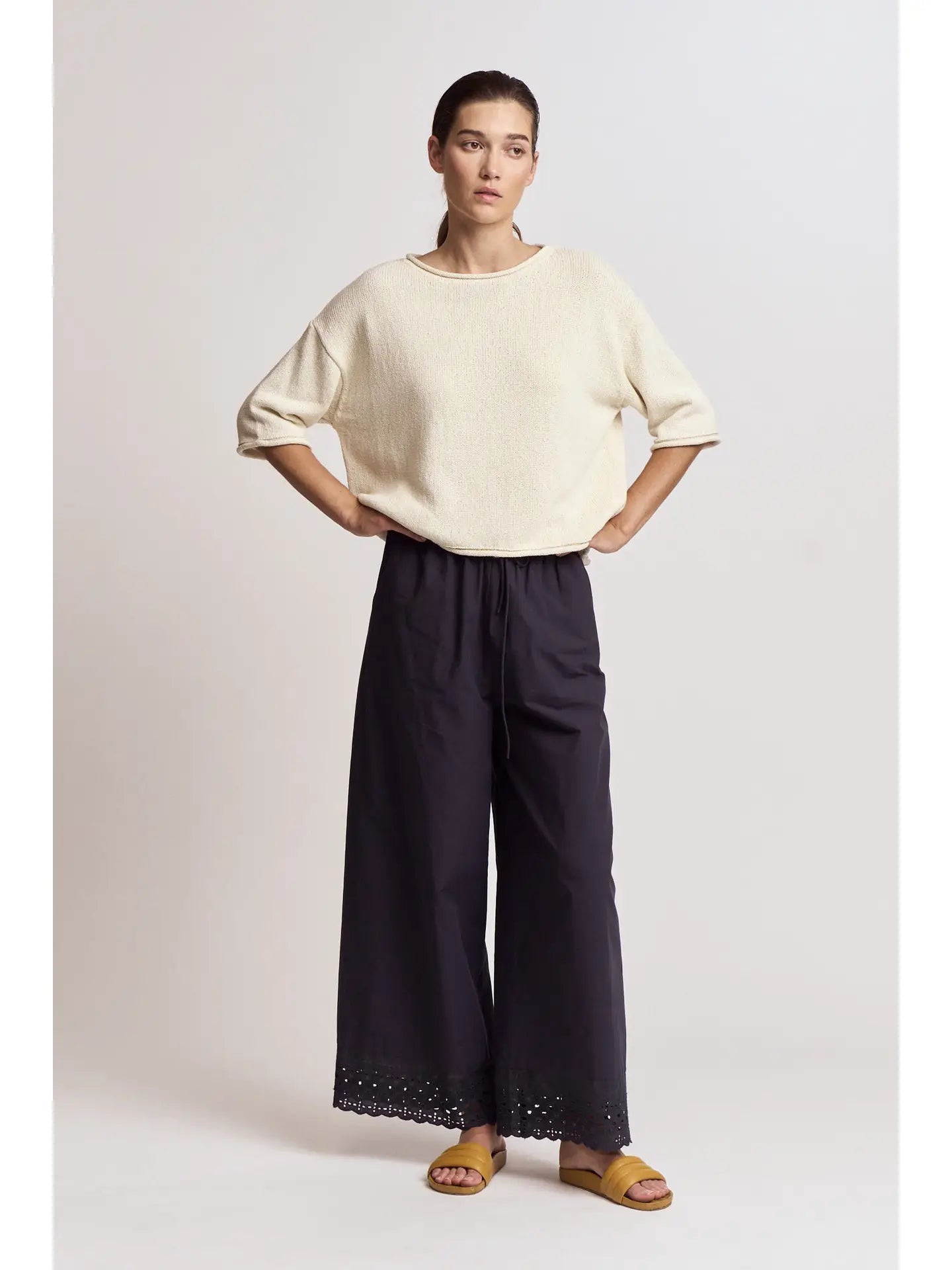 Rolled Edge Loose Fit Sweater Top