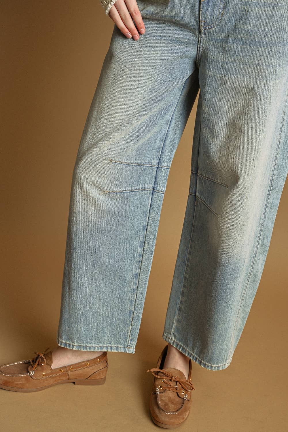 Light Washed Denim Barrel Pants