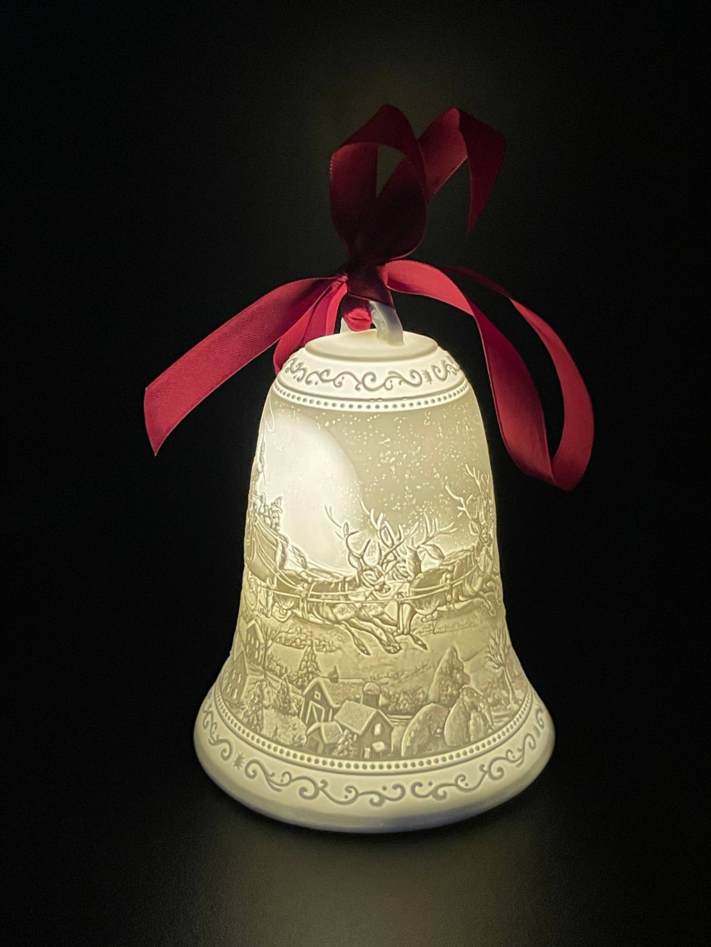 Santa Sleigh Christmas Bell Ornament with Base