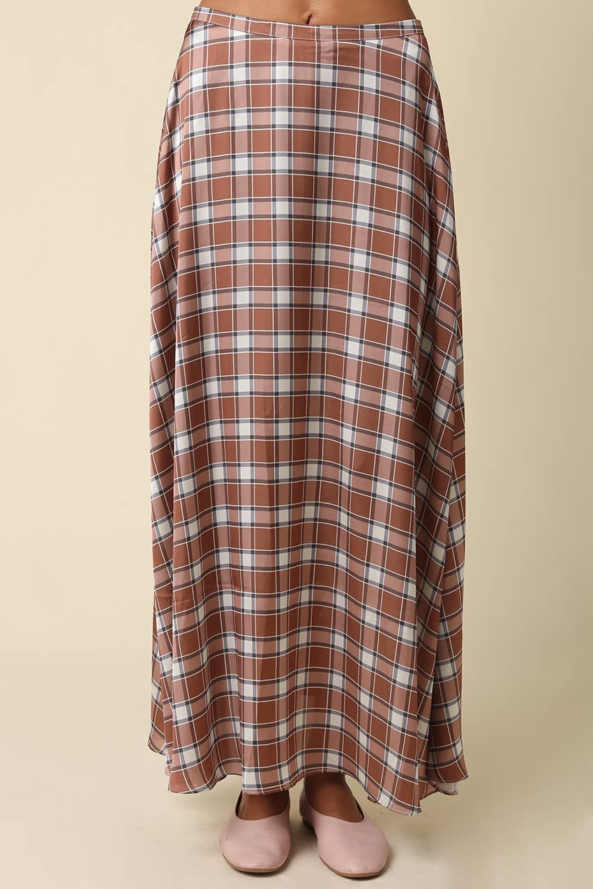 Claire Plaid Bias Satin Maxi Skirt