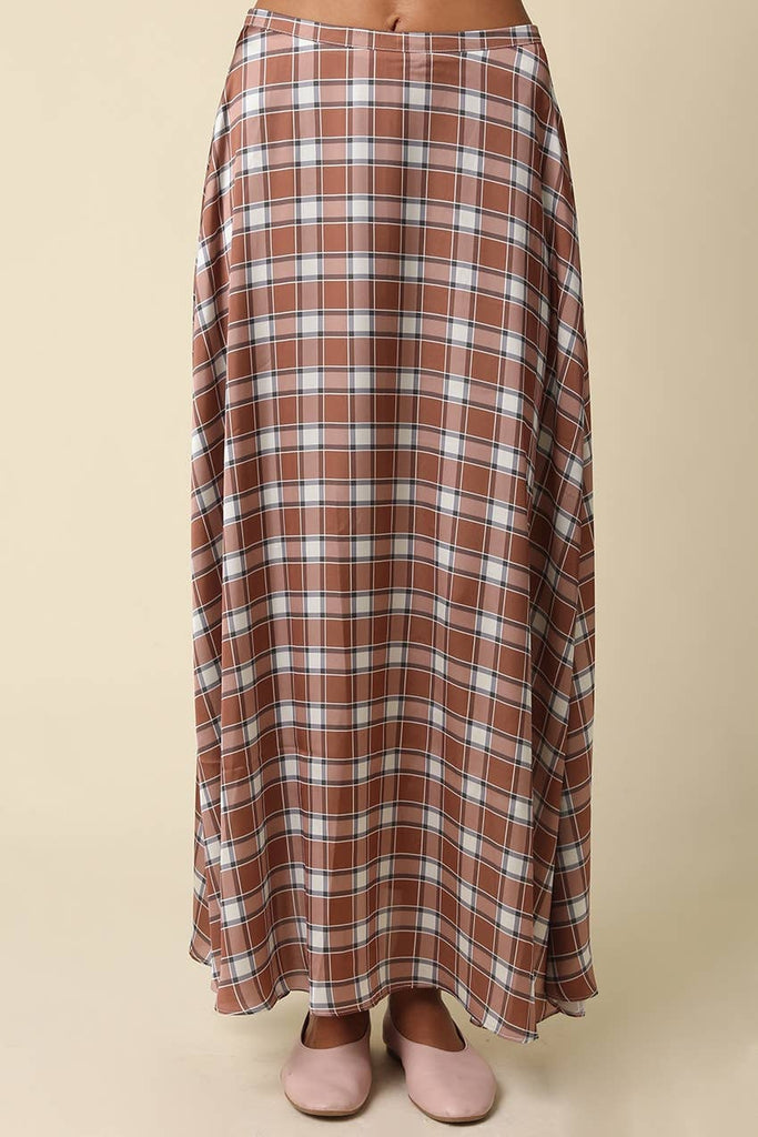 Claire Plaid Bias Satin Maxi Skirt