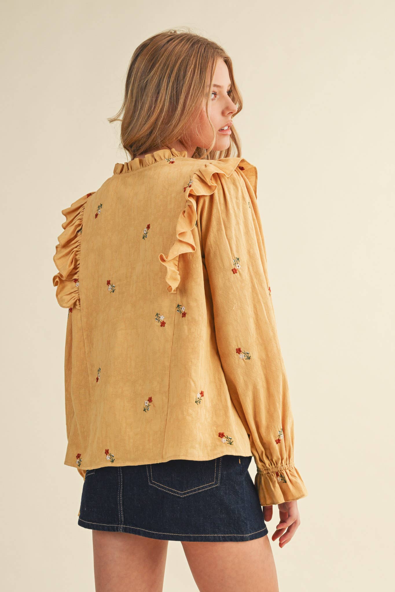 Smocked Yoke Embroidered Blouse
