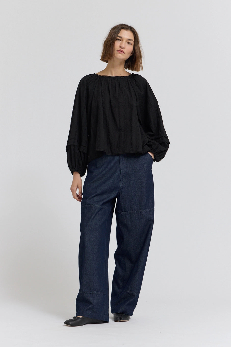 Embroidered Balloon Sleeves Top