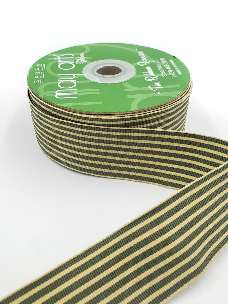 Woven Classic Moss & Oatmeal Striped Grosgrain Ribbon