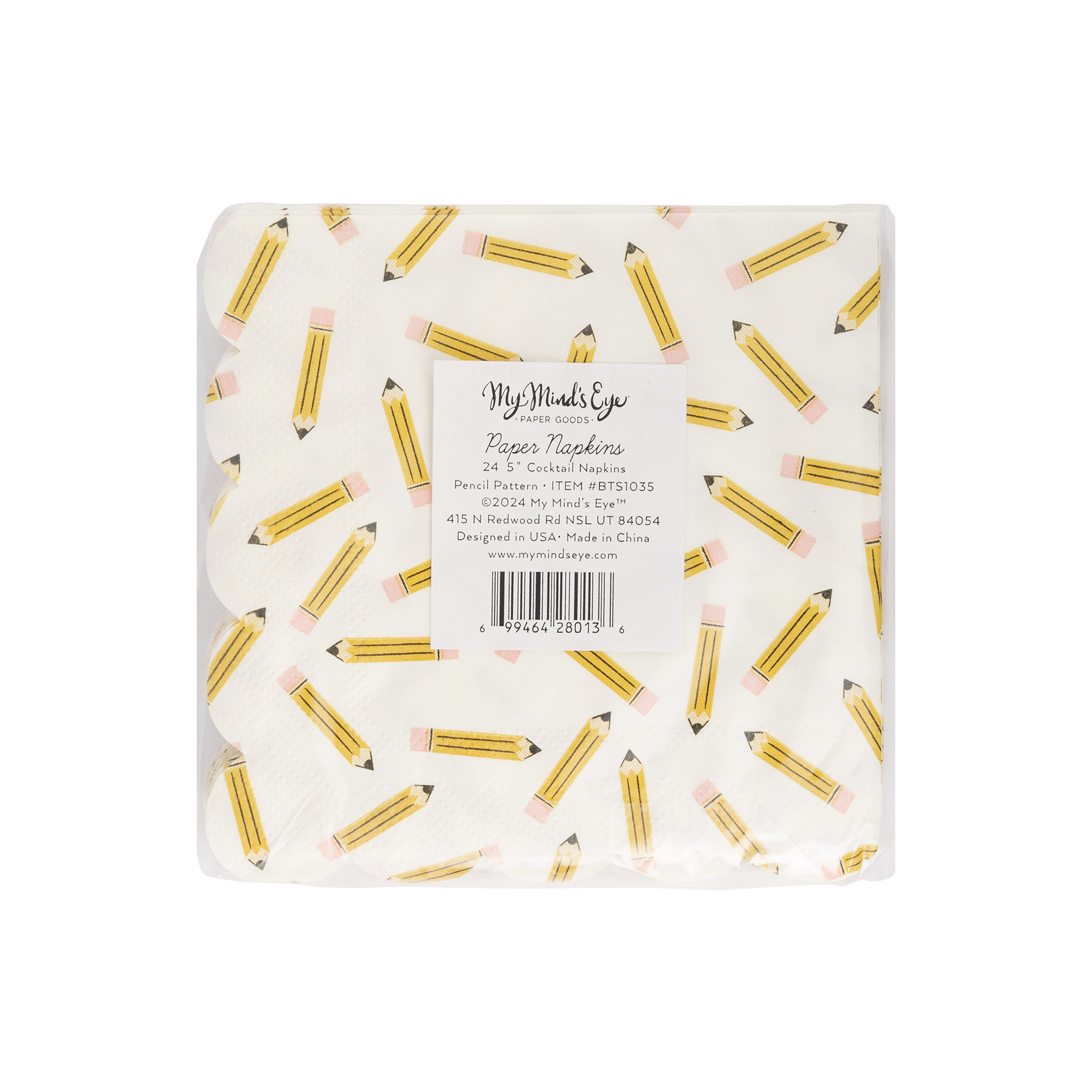 Pencil Pattern Scallop Cocktail Napkin