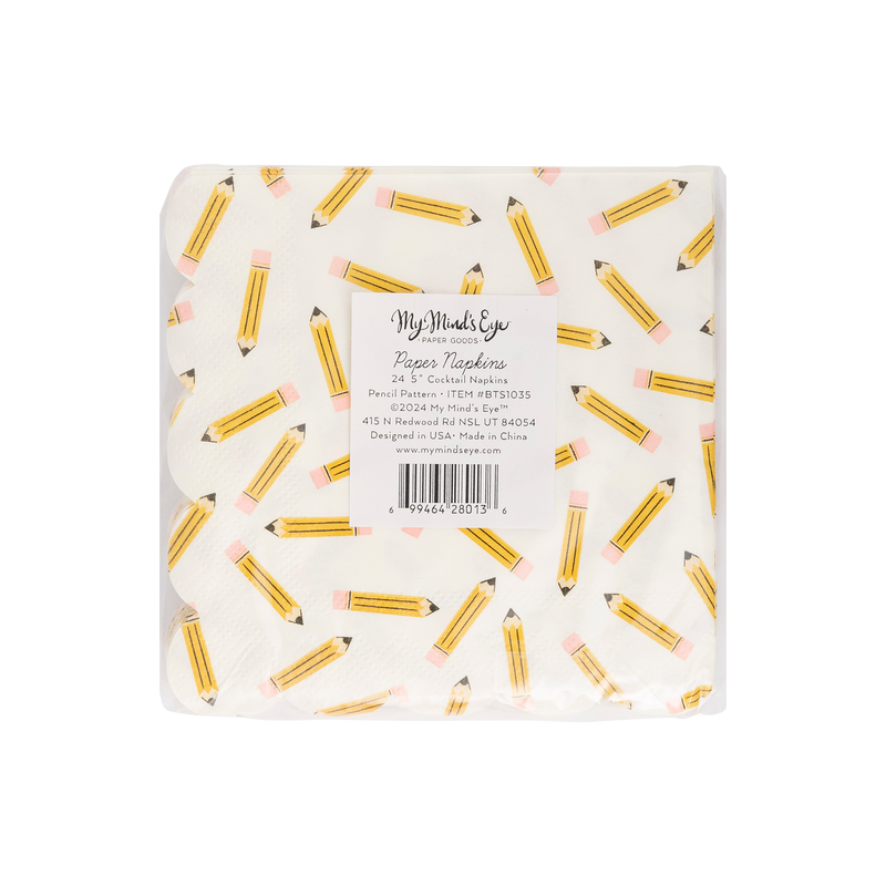Pencil Pattern Scallop Cocktail Napkin