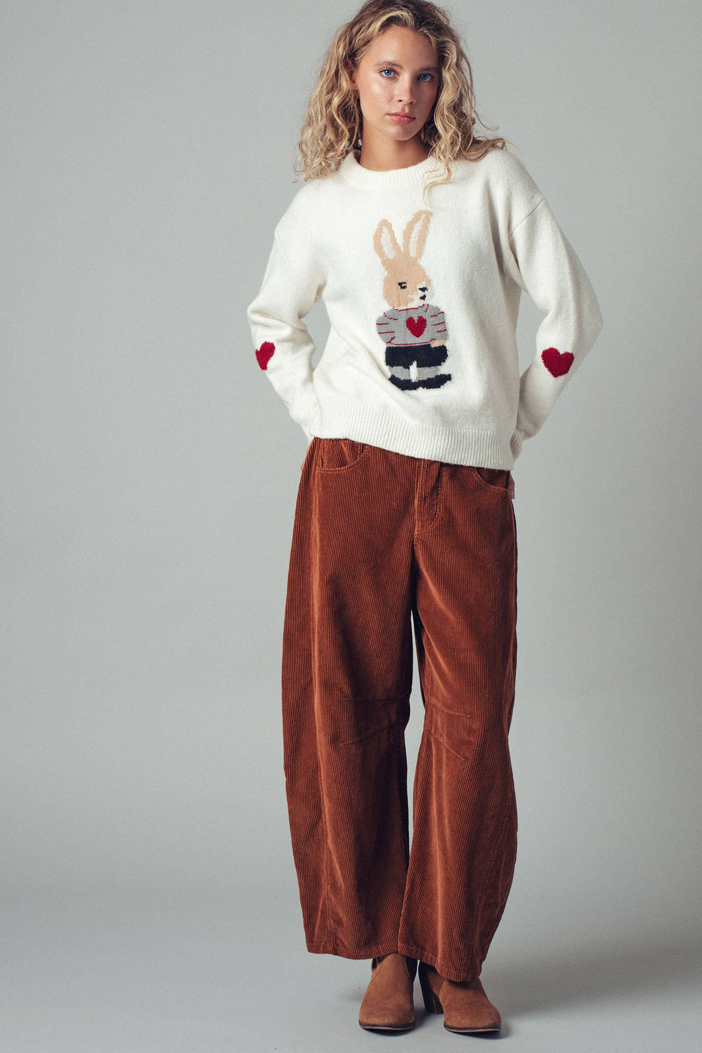 Inseam Stitch Detail Corduroy Barrel Jeans