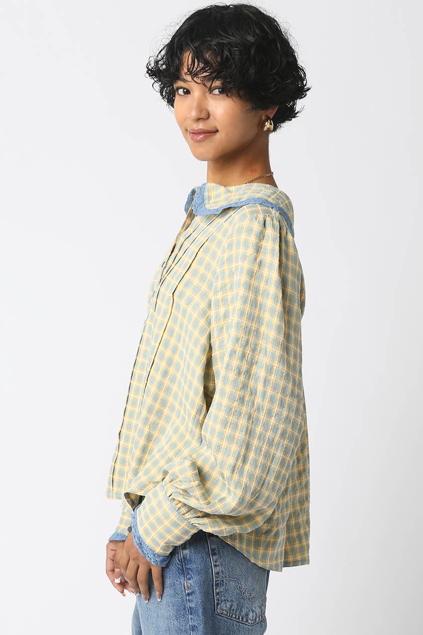 Alexis Plaid Blouse: Blue Yellow