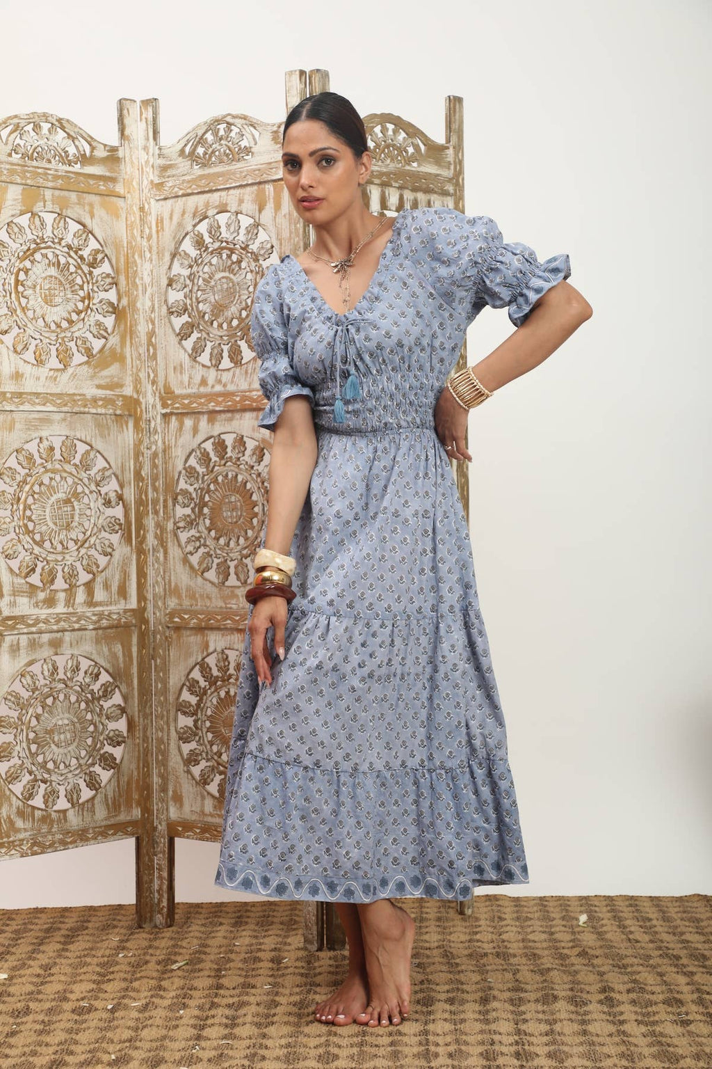 Puff Sleeve Sindhi Maxi Dress
