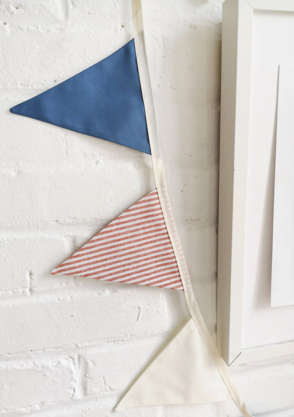 Striped Blue and Red Linen Pennant Garland