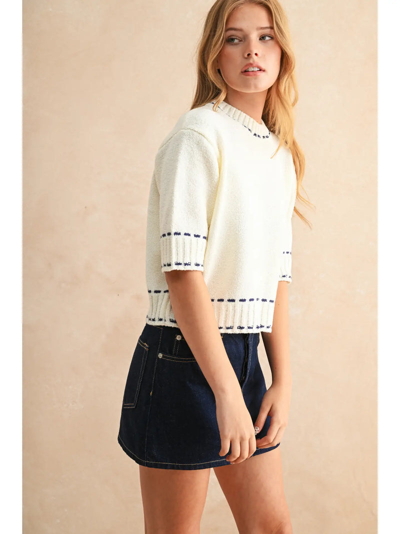 Stitch Effect Detail Short Sleeve Top