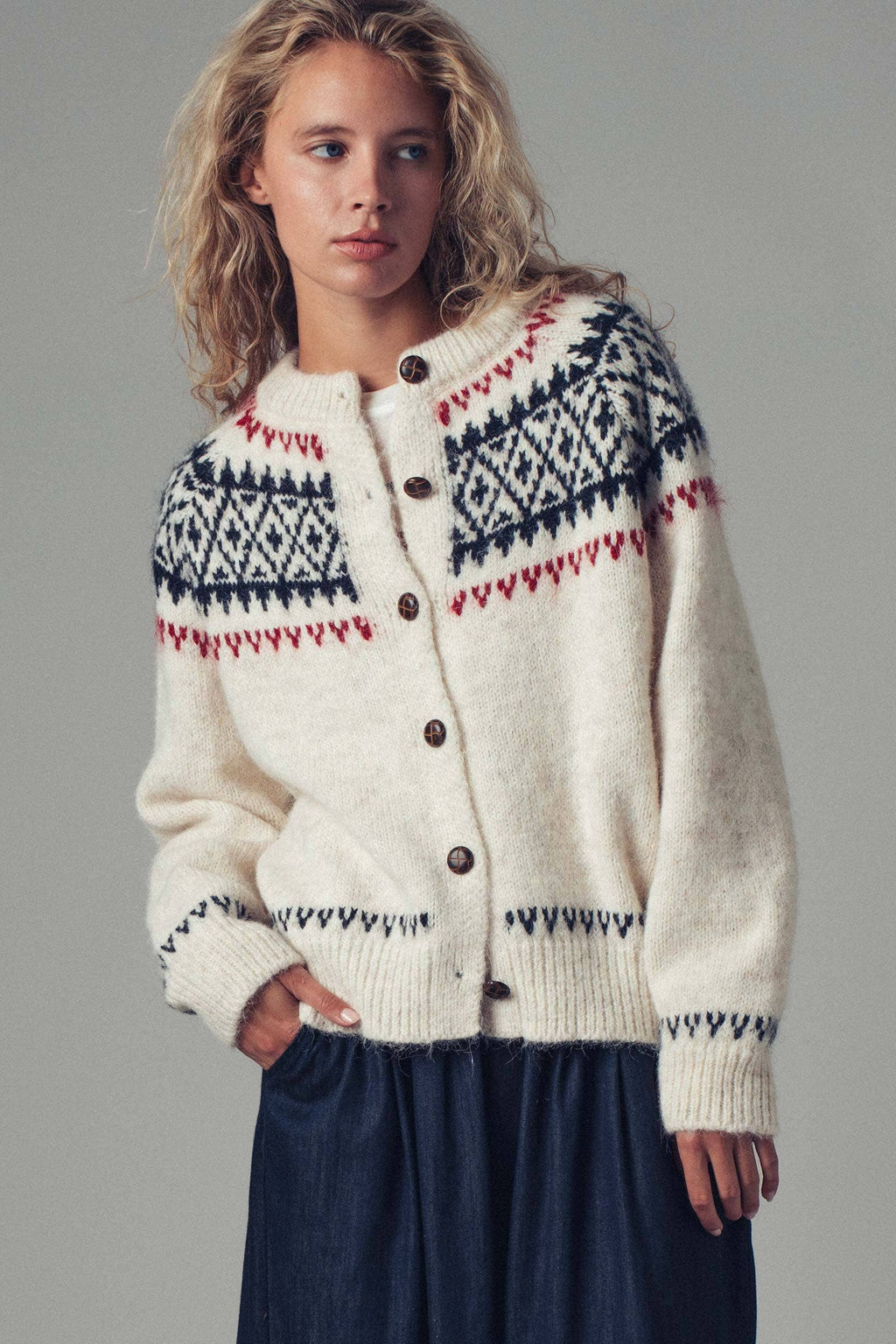 Fair Isle Nordic Toggle Knit Cardigan